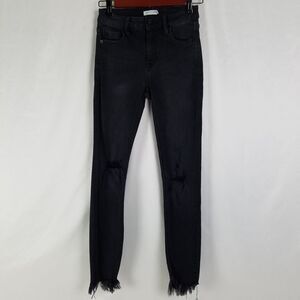 Earthbound Jeans Womens 25 Black Mid Rise Skinny Distressed Charcoal Wash‎ Denim